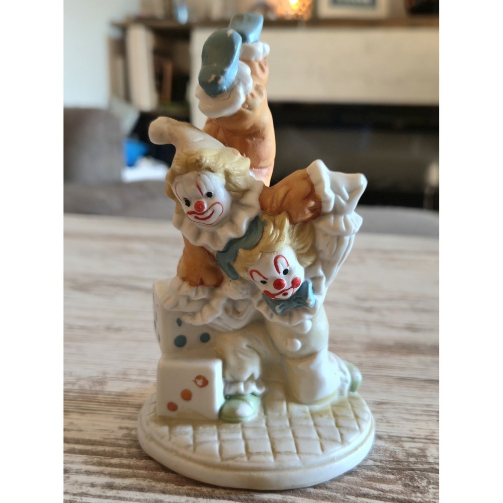 Vintage Artmark Porcelain Bisque Acrobat Clowns Figurine Circus Dice Japan